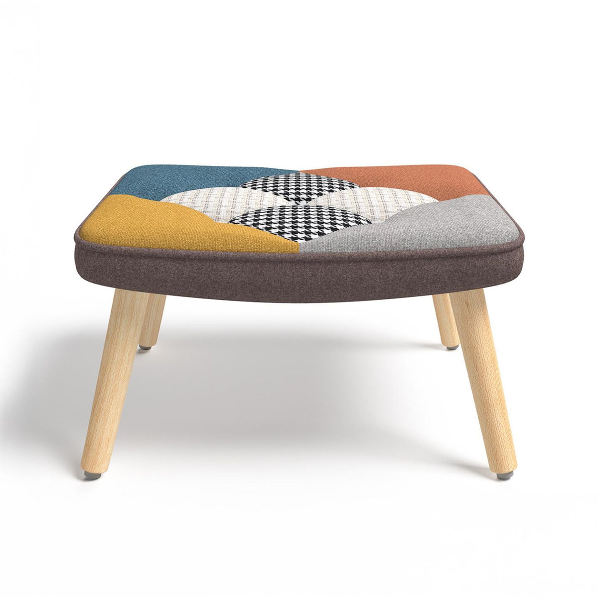 ID MARKET Fauteuil scandinave IVAR avec repose pieds en tissu patchwork multicouleurs