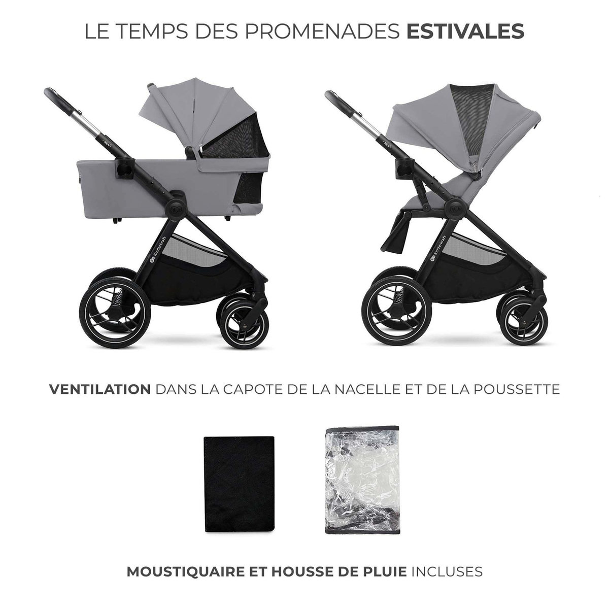KINDERKRAFT Poussette combinée polyvalente 2 en 1 avec siège réversible à 27 kg
