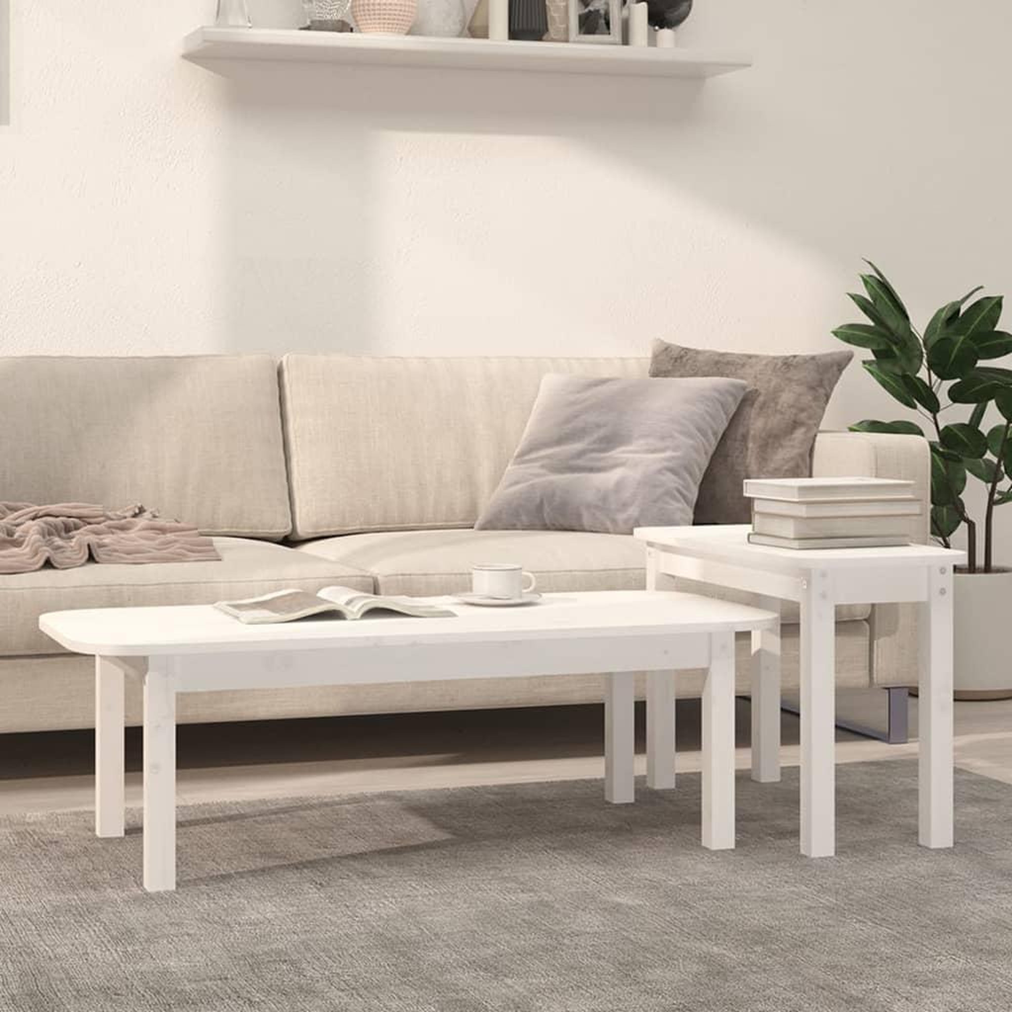 Voir la diapositive 1 : VIDAXL Ensemble de tables basses 2 pcs Blanc Bois massif de pin
