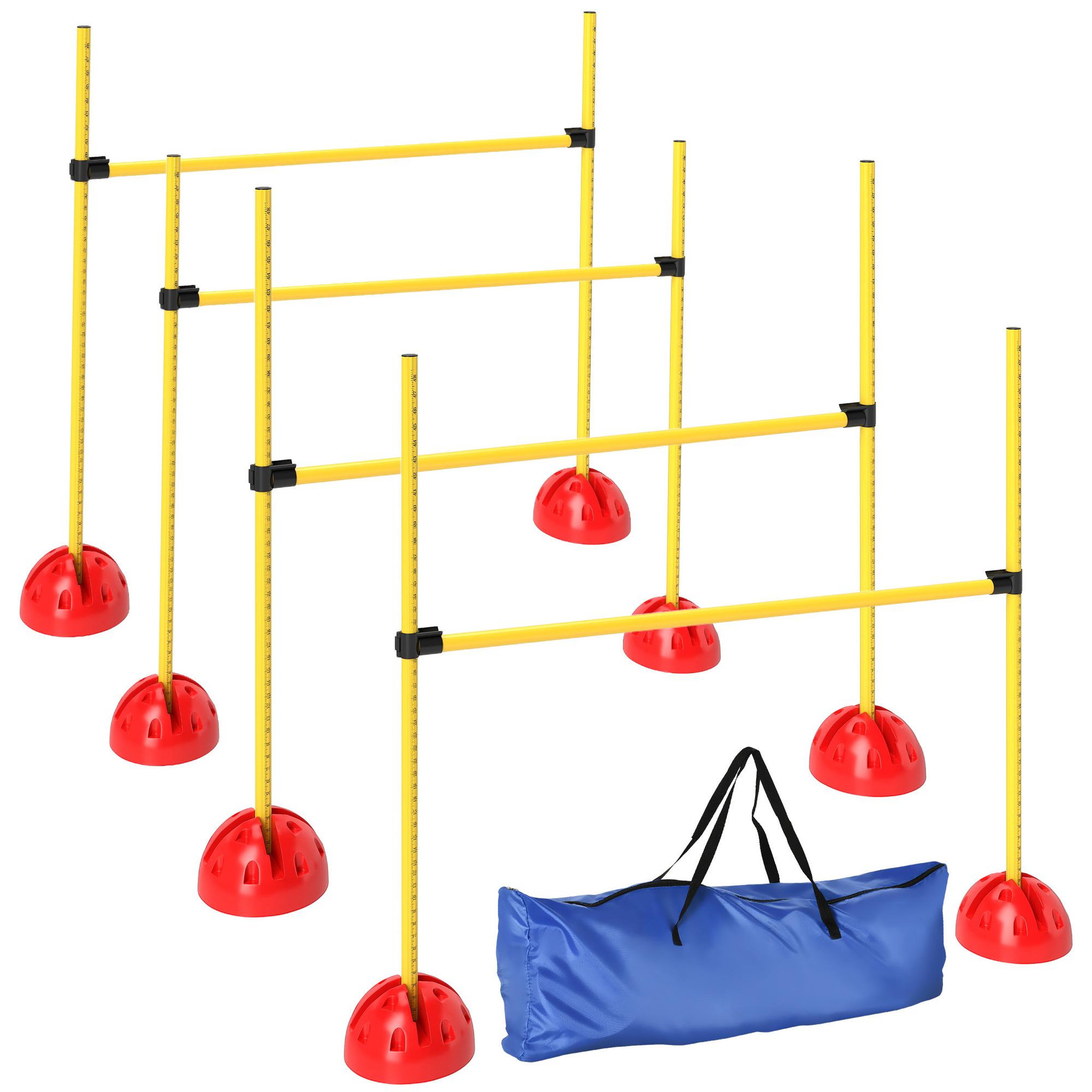 PAWHUT Kit d'agilité pour chien - 4 obstacles haies réglables en hauteur, sac de transport - plastique jaune rouge