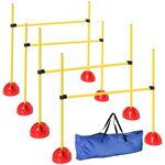 PAWHUT Kit d'agilité pour chien - 4 obstacles haies réglables en hauteur, sac de transport - plastique jaune rouge