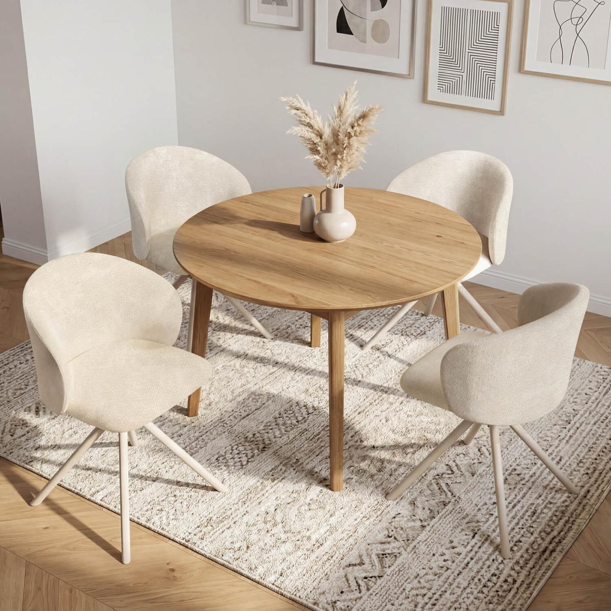 Voir la diapositive 2 : ID MARKET Lot de 4 chaises pivotantes kira en tissu chenille beige et pied métal beige pour salle à manger