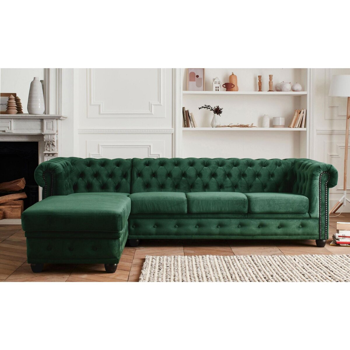 LISA DESIGN William - canapé chesterfield d'angle gauche - 4 places - en velours