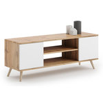 KOBI Meuble TV Scandinave FOCUS 135 cm en Bois Blanc - Élégance et Fonctionnalité pour Votre Salon