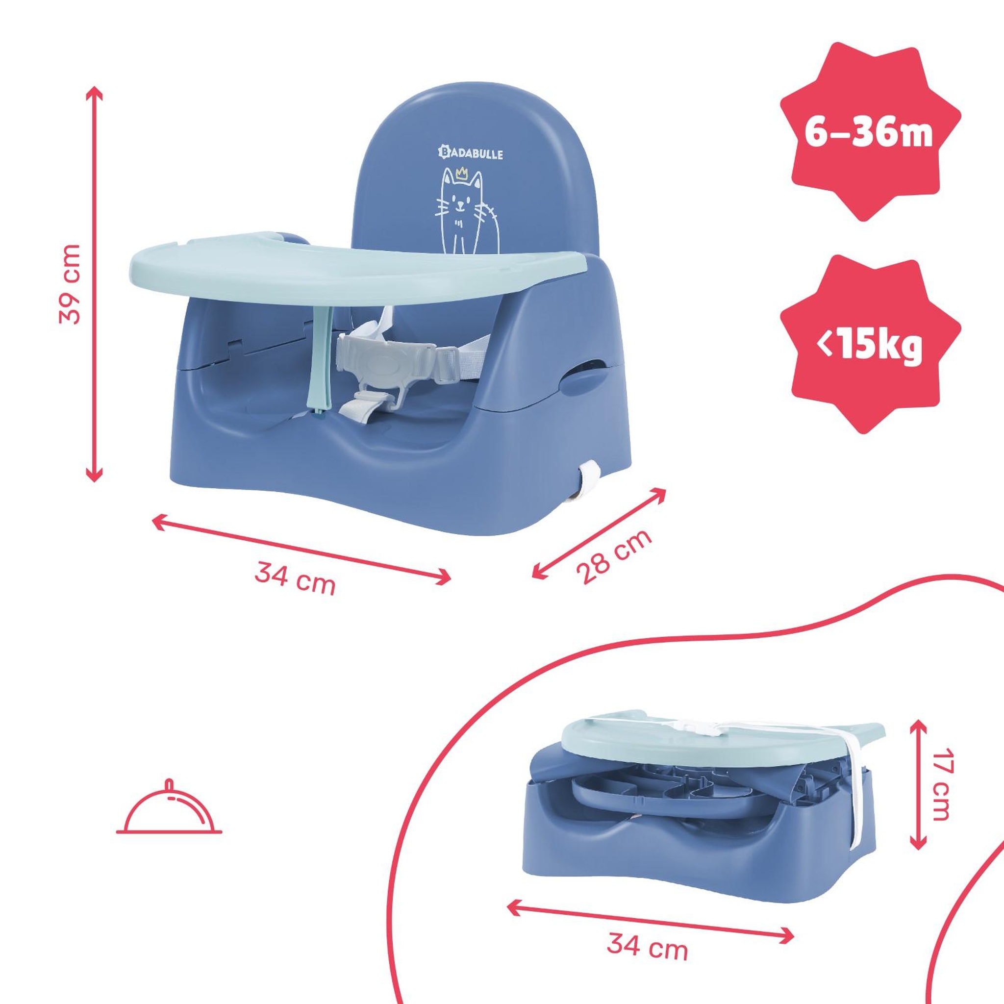 Voir la diapositive 6 : BADABULLE Rehausseur de chaise Badabulle - Pliage Compact - Universel - De 6 à 36 mois - Chat