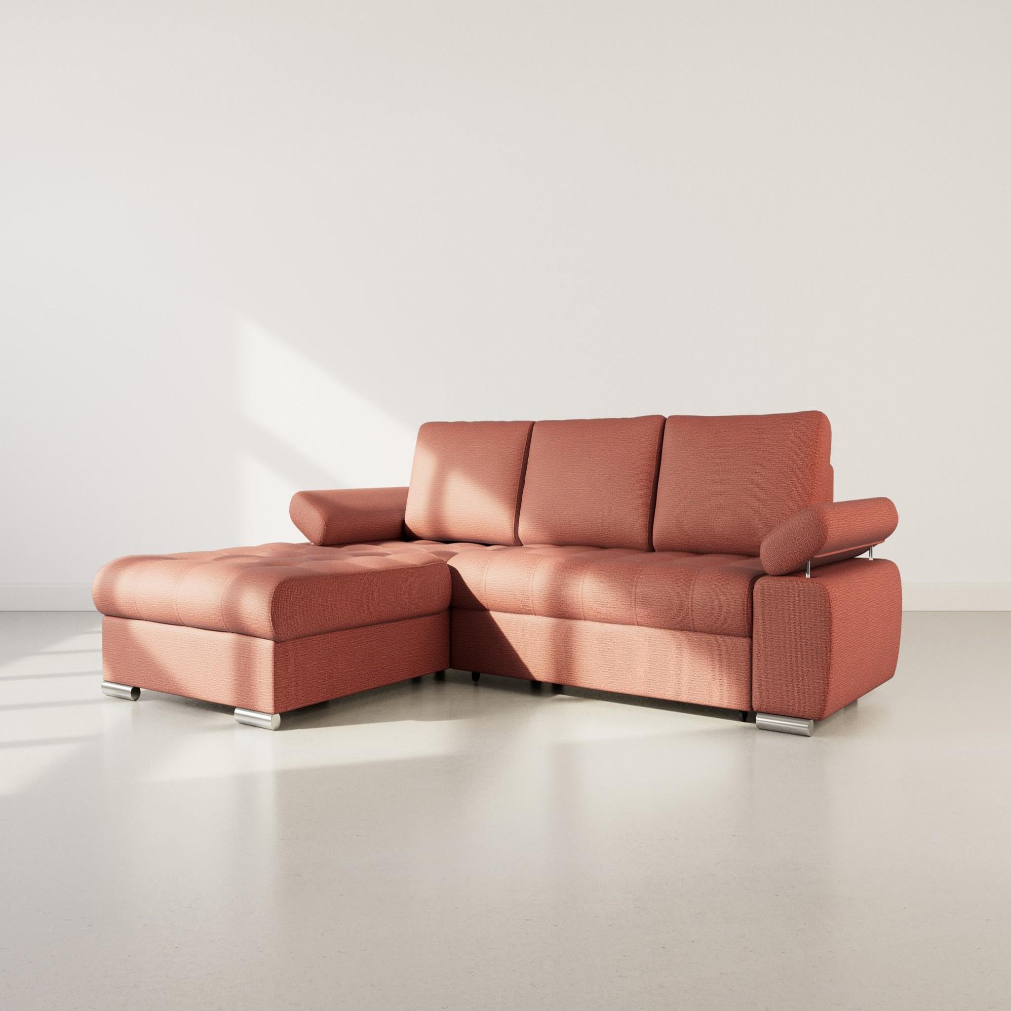 BEST MOBILIER Bianca - canapé d'angle gauche 4 places convertible avec coffre en tissu texturé. Coloris disponibles : Vert