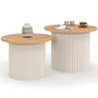 Voir la diapositive 1 : ID MARKET Lot de 2 tables basses gigognes KANEL rondes 40/45 effet cannelé beige et plateau bois