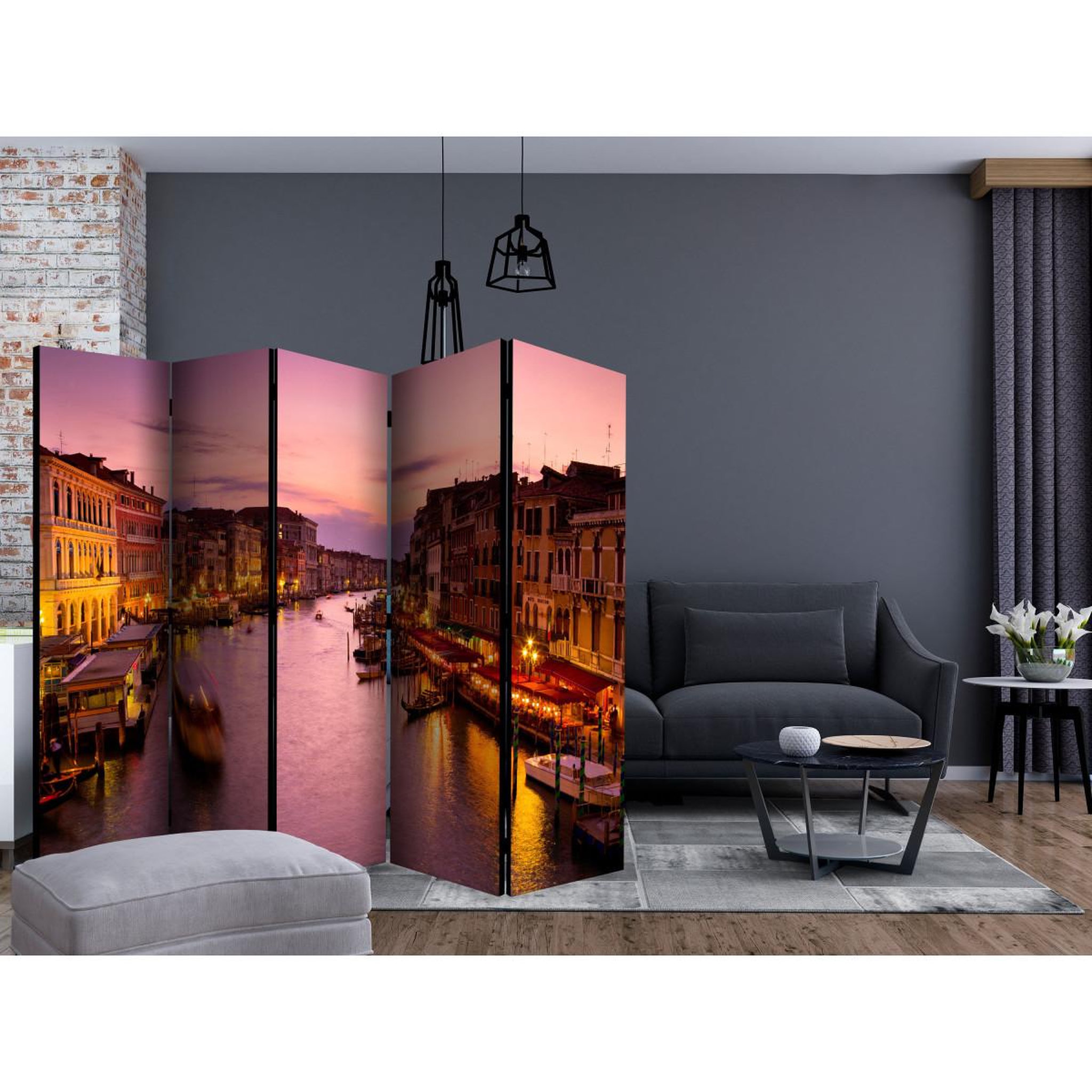 Voir la diapositive 2 : Paris Prix Paravent 5 volets  city of lovers, venice by night  172x225cm