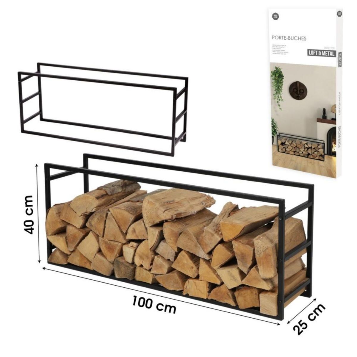 FORNORD Porte buches en métal noir