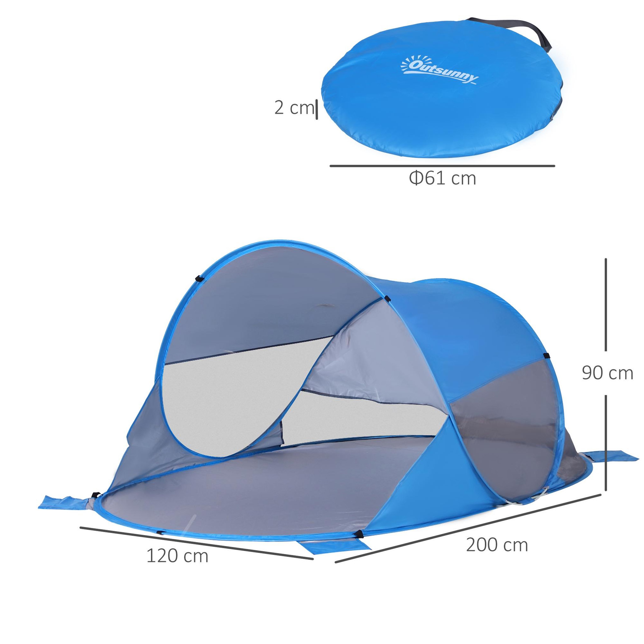 Voir la diapositive 3 : OUTSUNNY Abri de plage tente de plage pliable pop-up automatique instantané protection uv fenêtre arrière grand tapis de sol bleu ciel