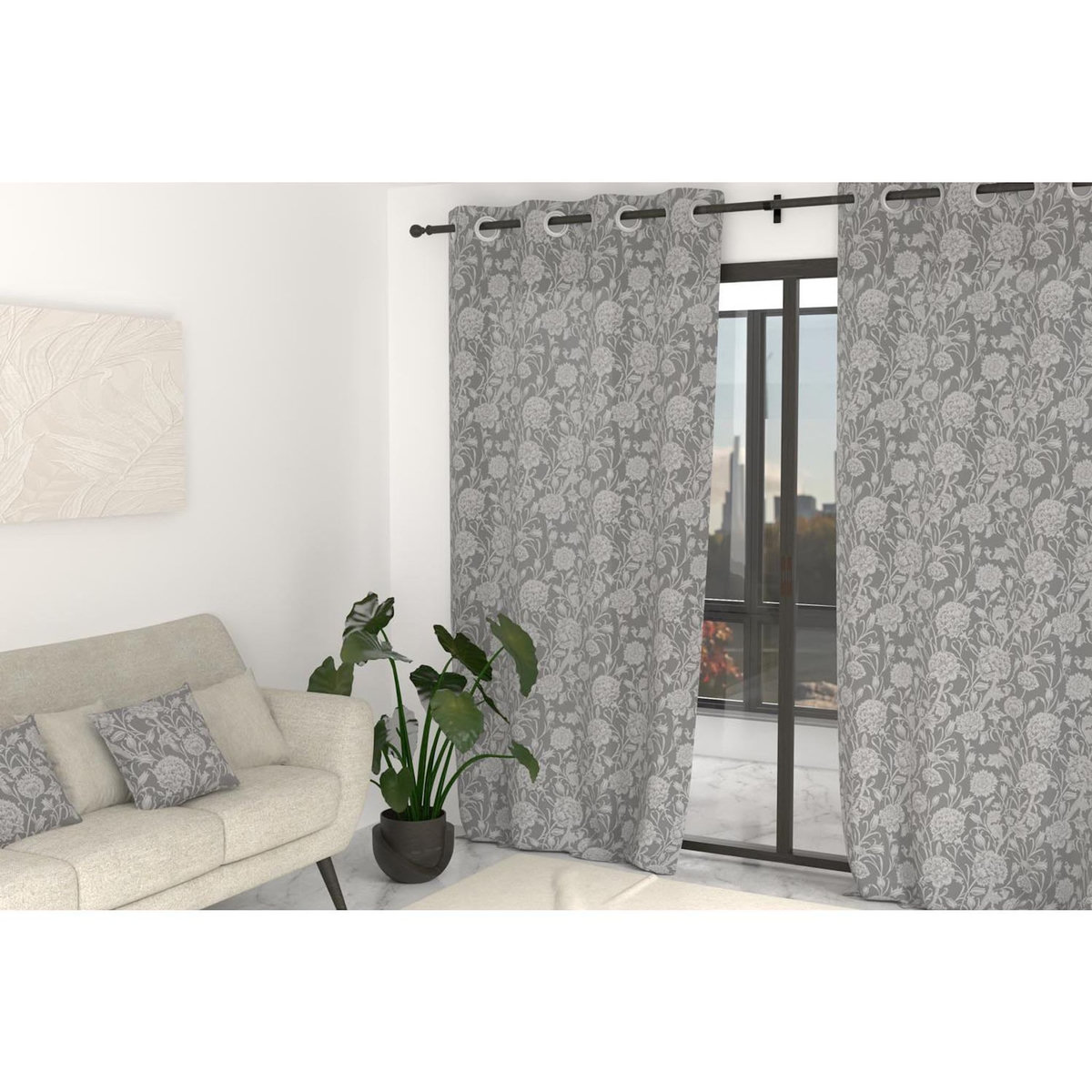 SOLEIL D'OCRE Rideau à oeillets imprimé en polycoton 135x250 cm DAHLIA, par Soleil d'Ocre