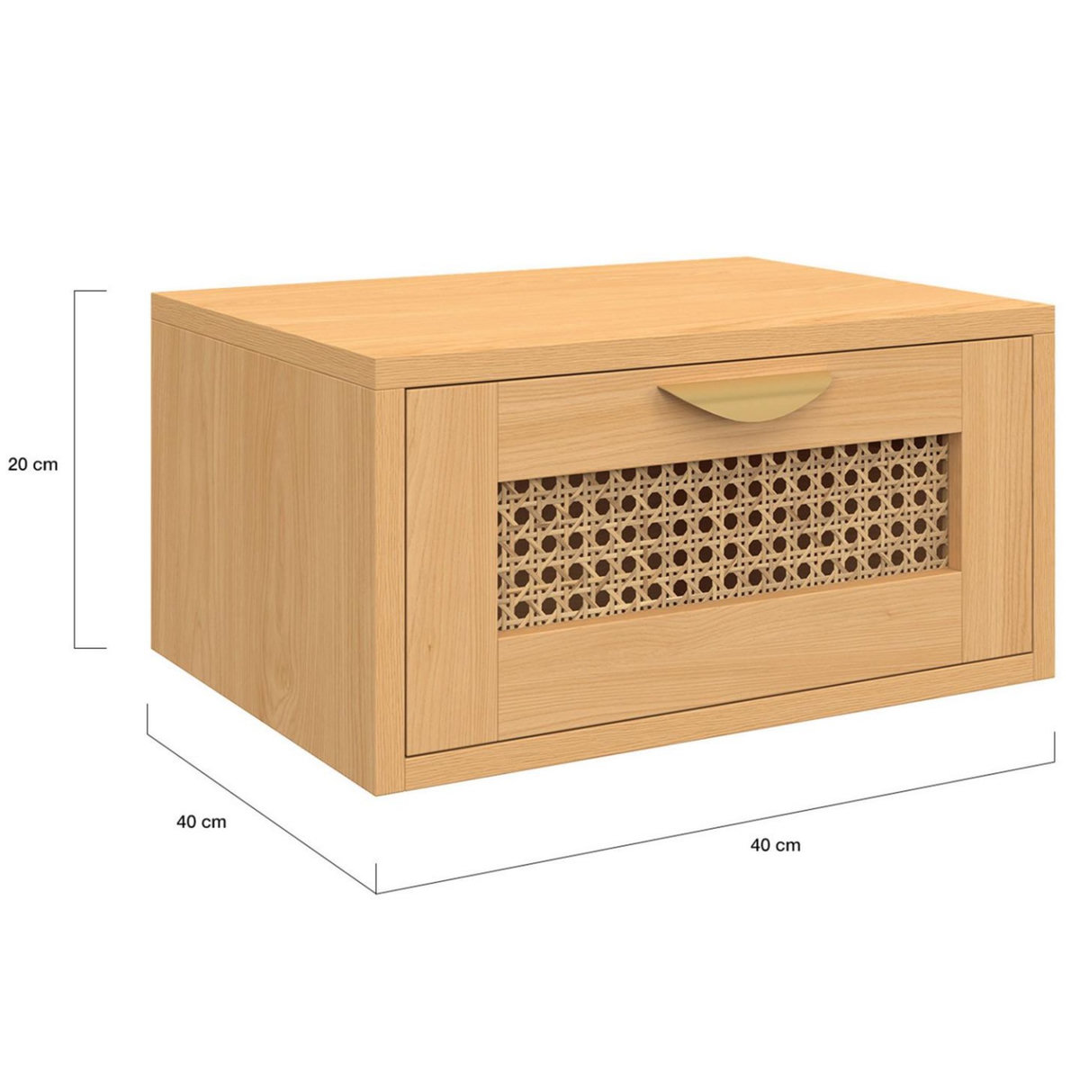 ID MARKET Lot de 2 tables de chevet murales EDHEN 1 tiroir étagère suspendue cannage et bois