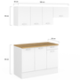 Voir la diapositive 5 : ID MARKET Cuisine complète 180 cm SUBTIL avec plan de travail 5 éléments blanc et plateaux bois