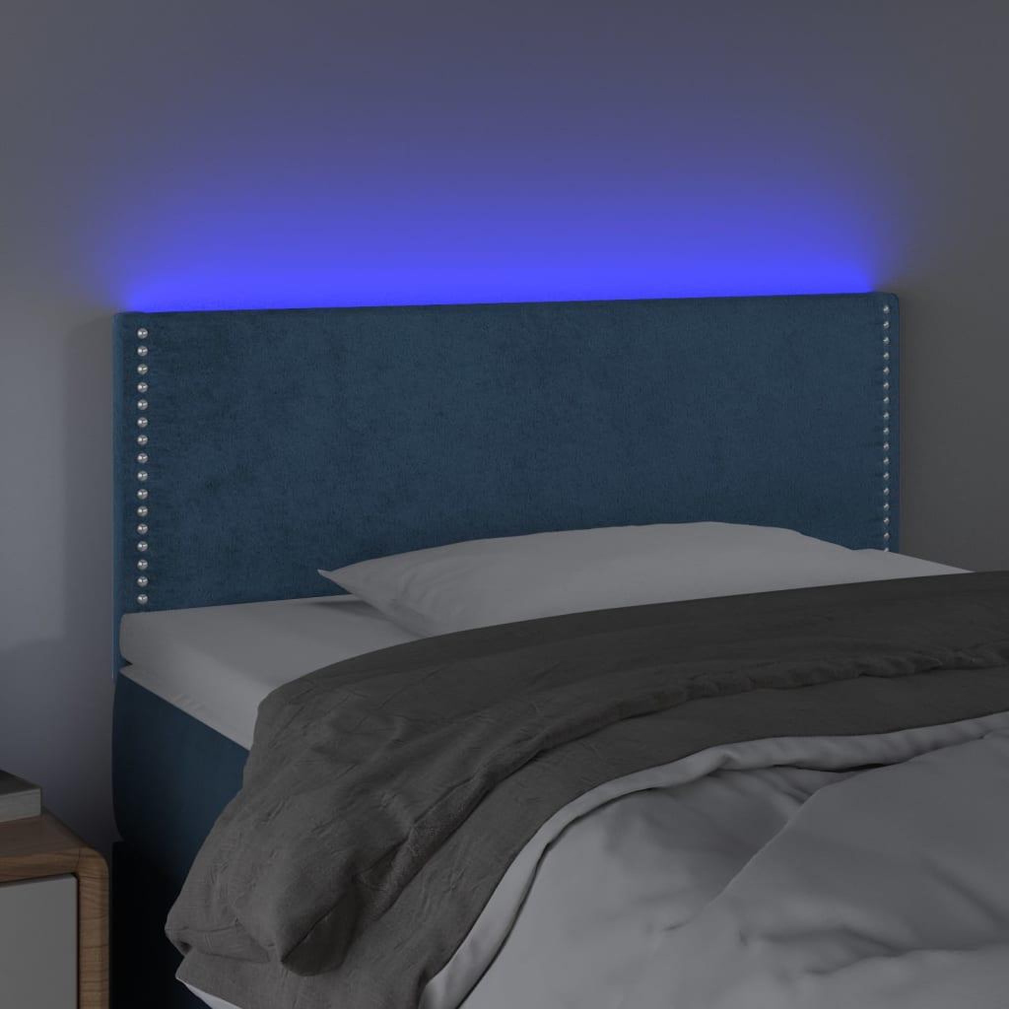 Voir la diapositive 3 : VIDAXL Tete de lit a LED Bleu fonce 100x5x78/88 cm Velours