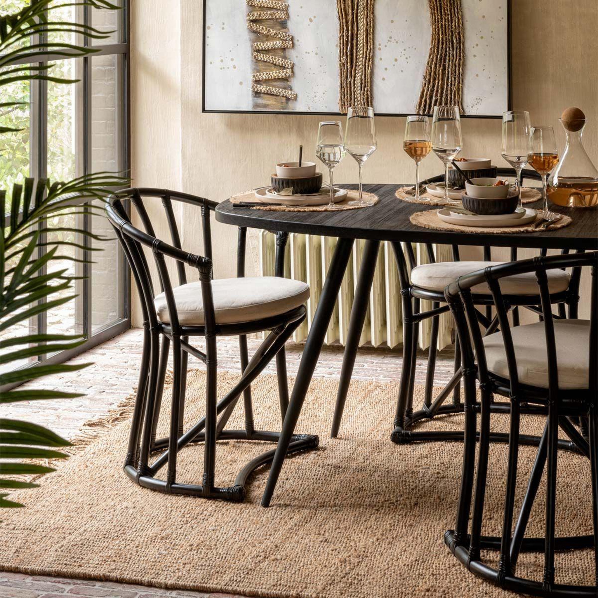 Voir la diapositive 6 : J-LINE Table à manger ovale en bois  teck  200cm noir