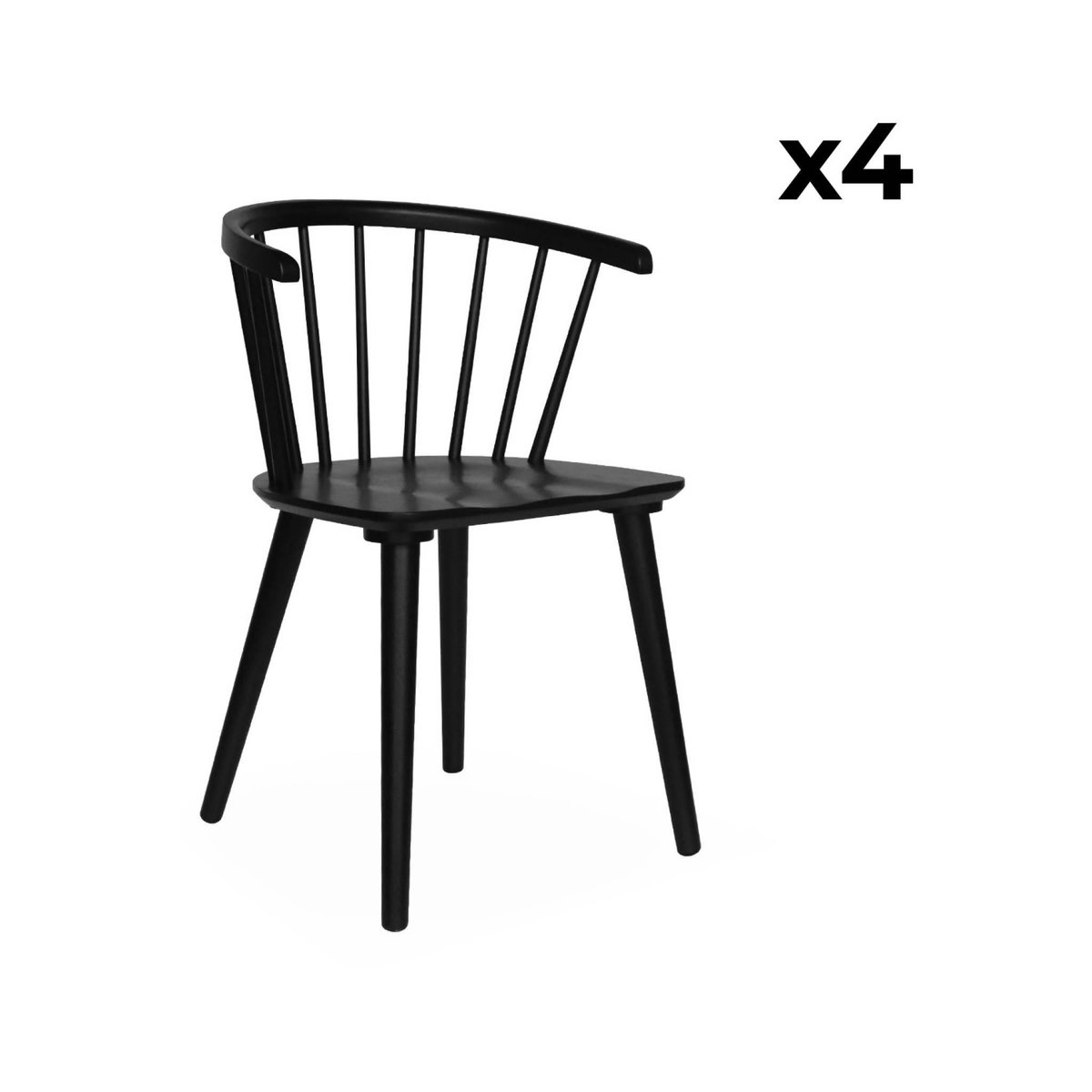 SWEEEK Lot de 4 chaises noires à barreaux en bois et contreplaqué. Paula. L 51 x P 53 x H 75cm