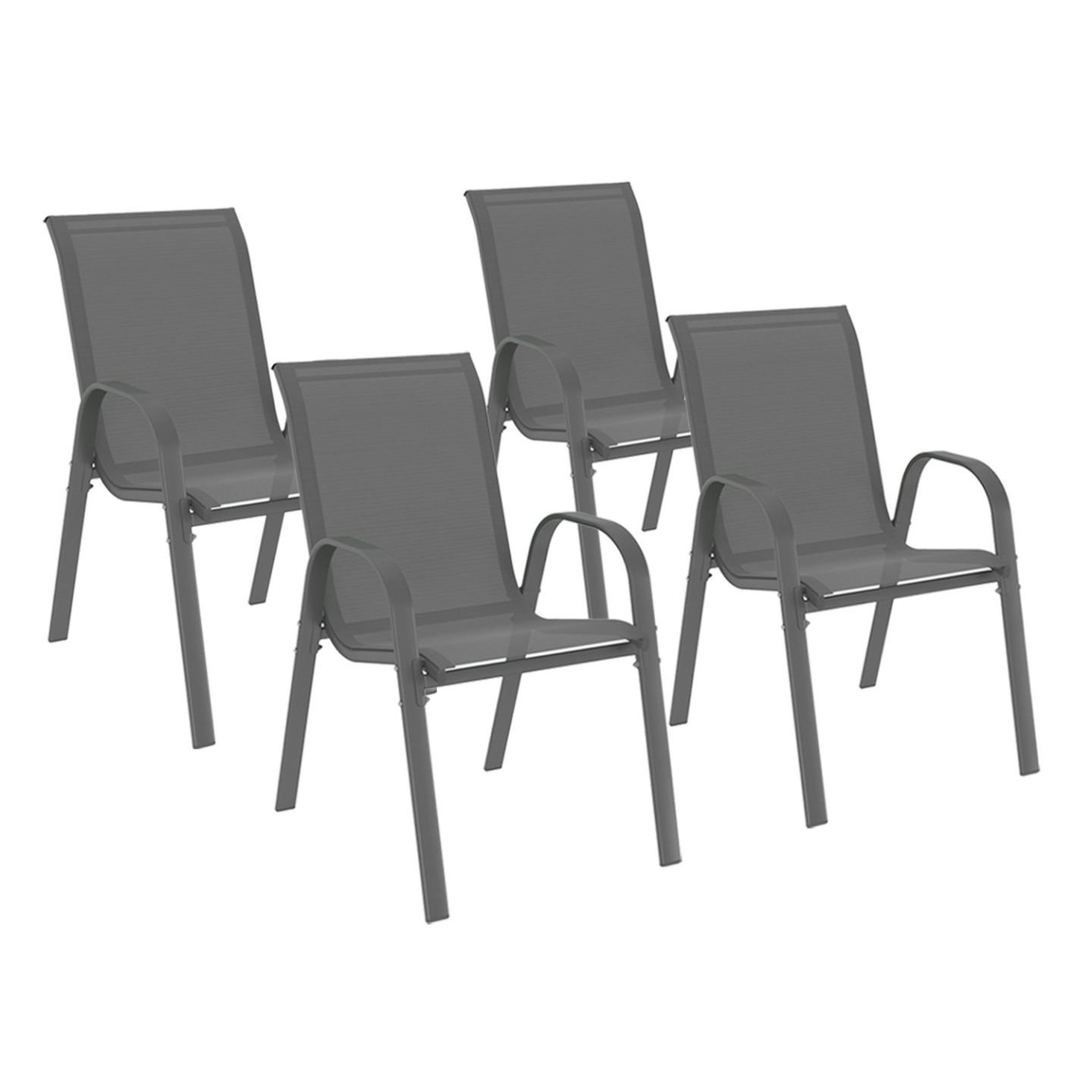 ID MARKET Lot de 4 chaises de jardin lyma métal et textilène empilables gris anthracite