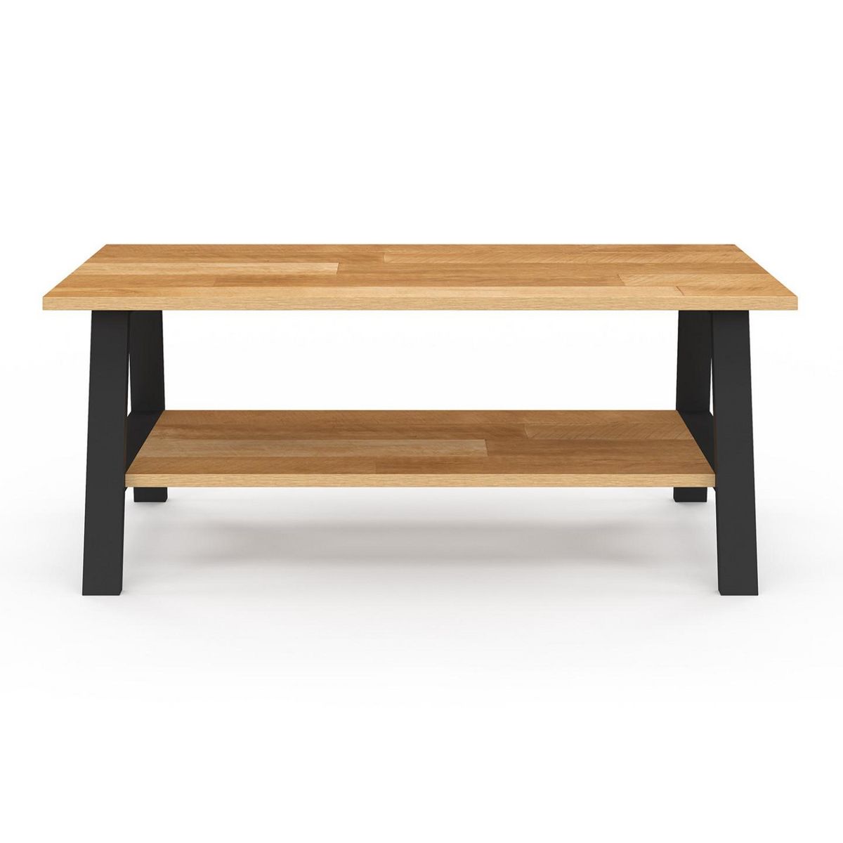 ID MARKET Table basse rectangulaire MADELEINE 100 cm double plateau bois et noir