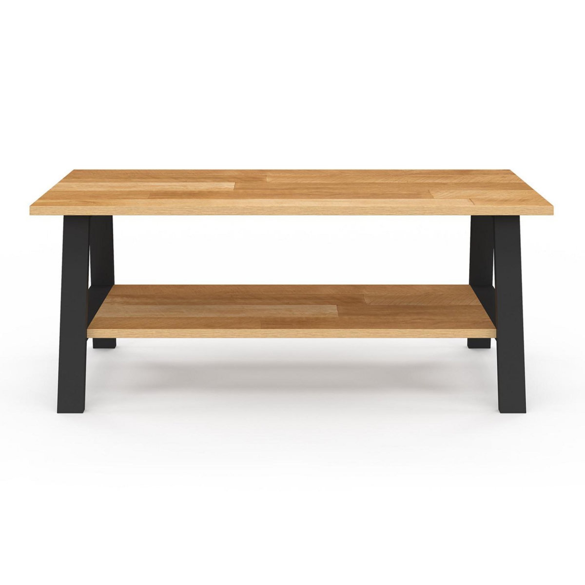 ID MARKET Table basse rectangulaire MADELEINE 100 cm double plateau bois et noir