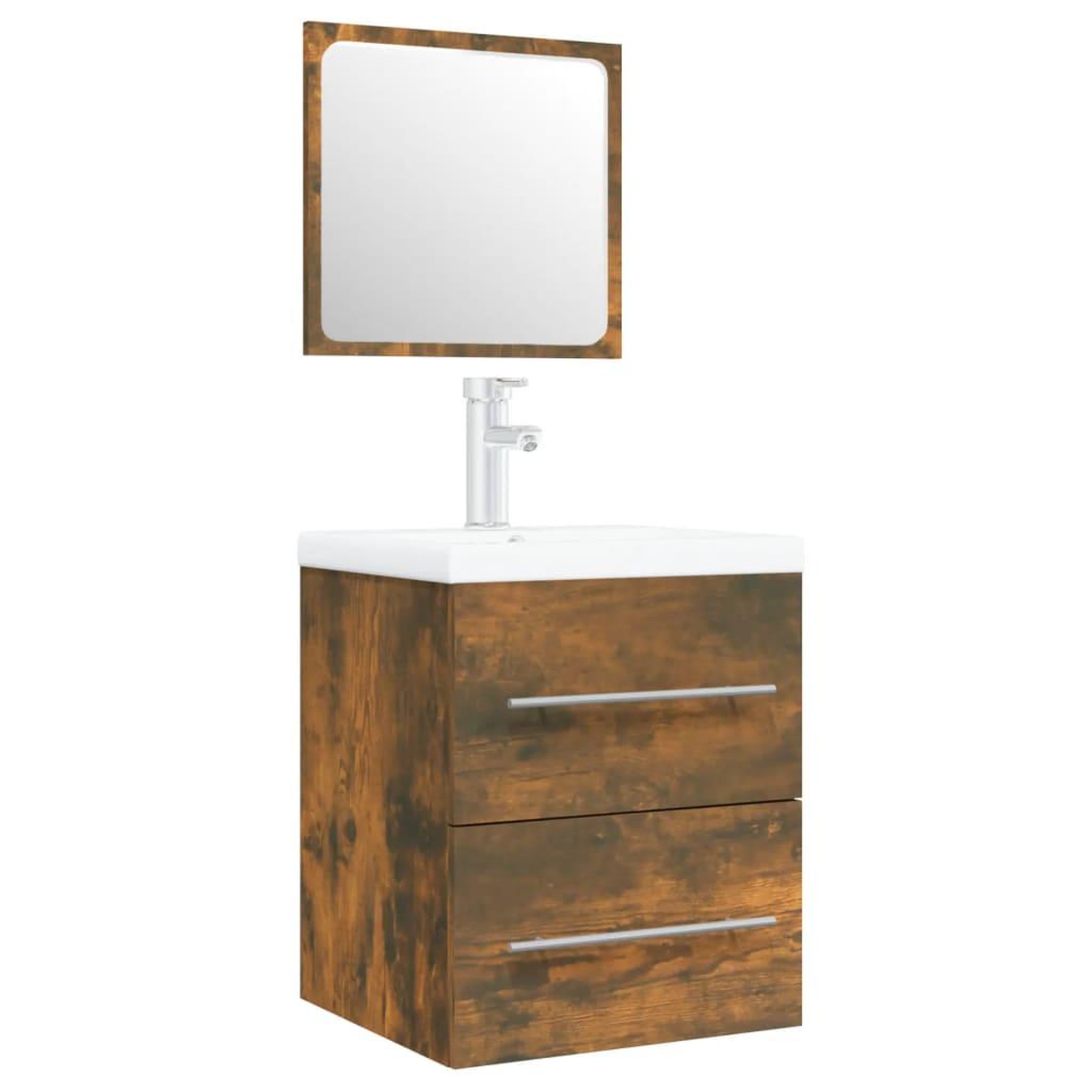 Voir la diapositive 2 : VIDAXL Meuble lavabo avec bassin integre Chene fume Bois d'ingenierie