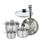 Fackelmann Set 1 poêle 28 cm en inox et 1 couvercle verre, 3 faitouts inox 16, 20 et 24 cm Fackelmann Eterna