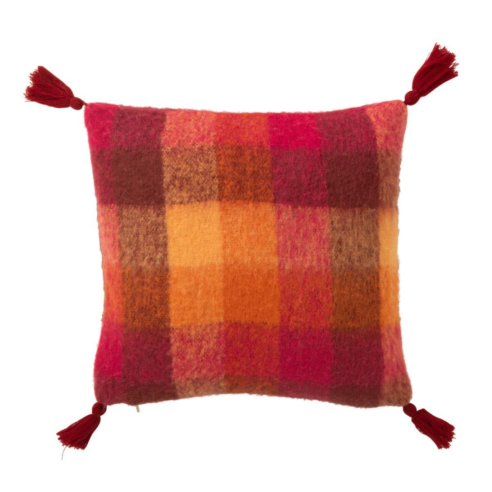 J-LINE Coussin à carreaux  berni  45x45cm orange