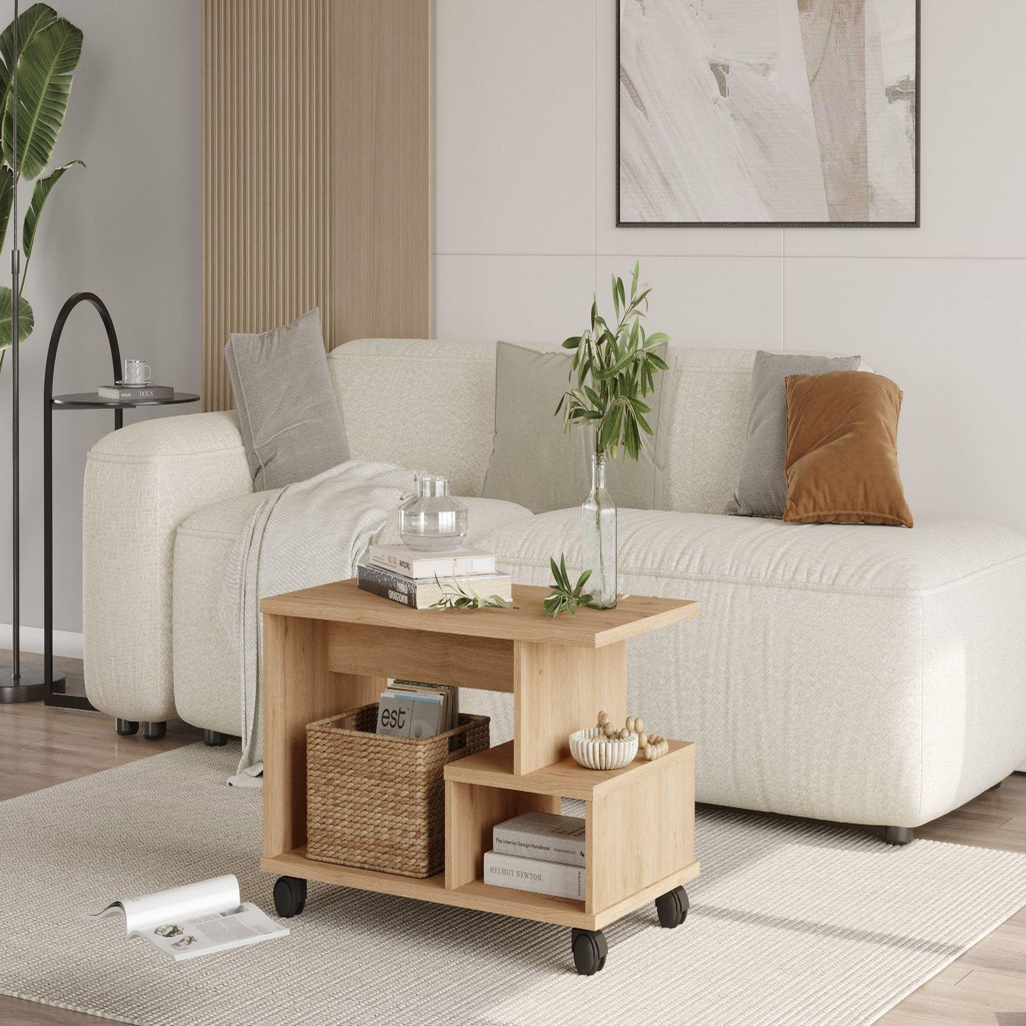 Voir la diapositive 4 : Habitat et Jardin Table basse en bois  min9  - 90 x 51 x 42 cm - beige