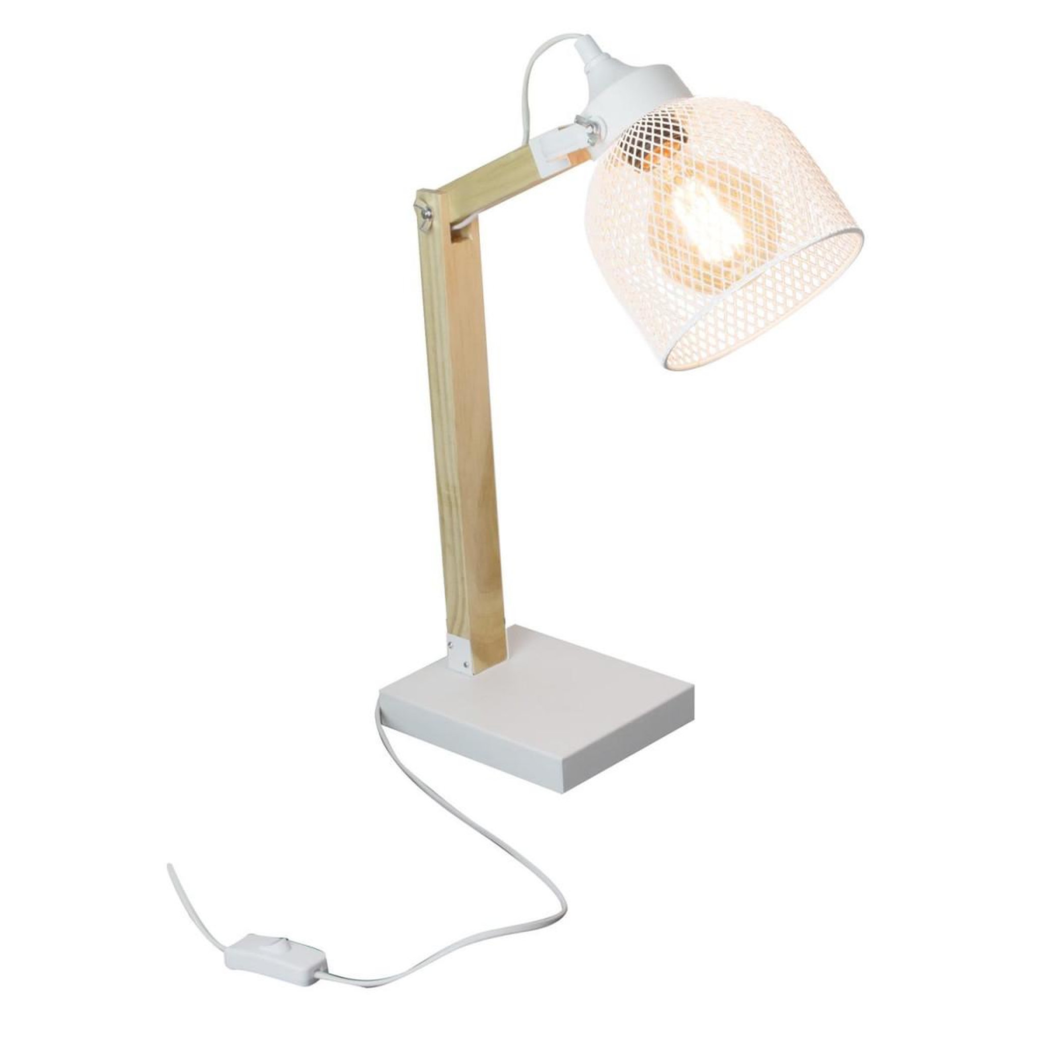Voir la diapositive 2 : The Home Deco Factory Lampe de Bureau Articulée  Grille  38cm Naturel & Blanc