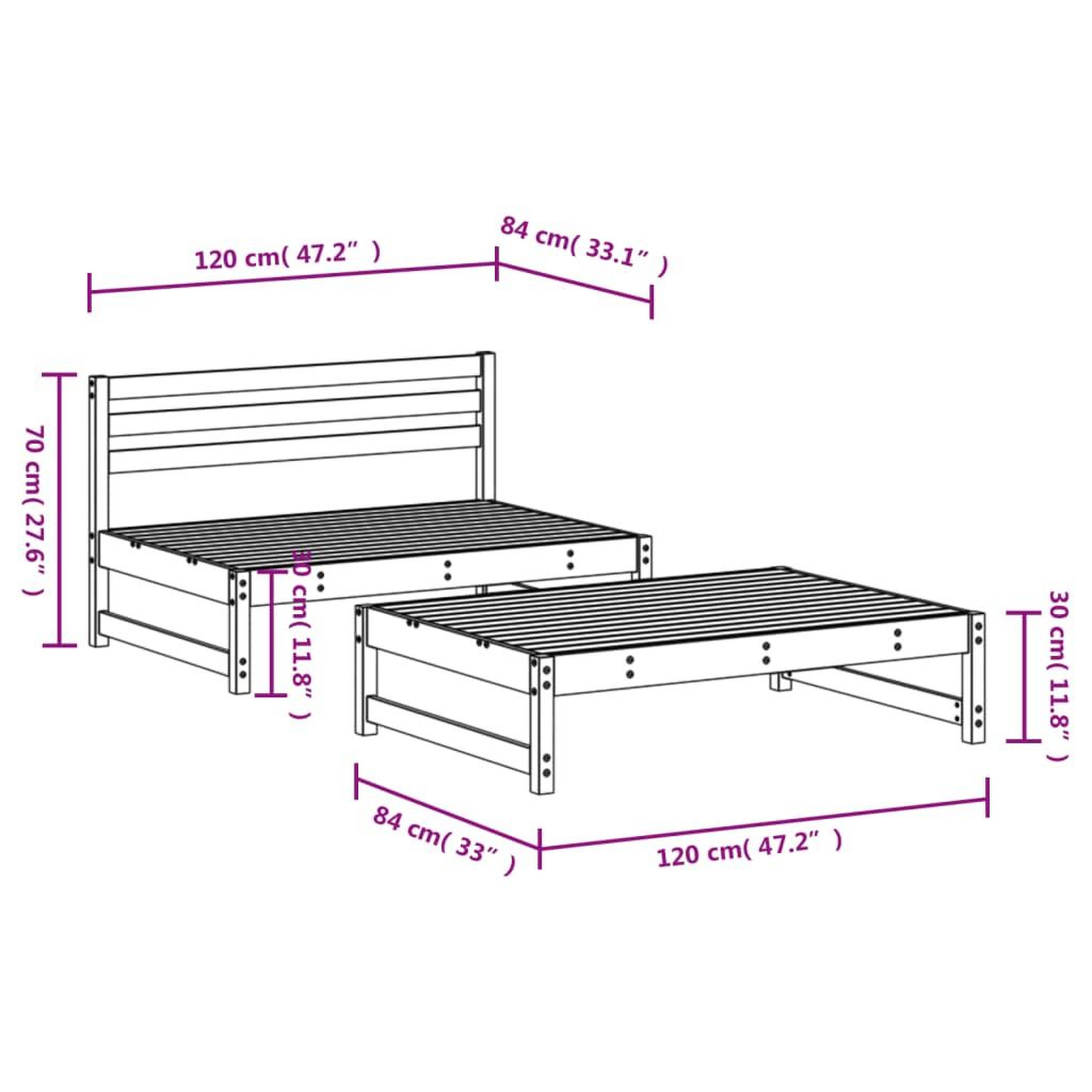 Voir la diapositive 6 : VIDAXL Salon de jardin 2 pcs blanc bois de pin massif