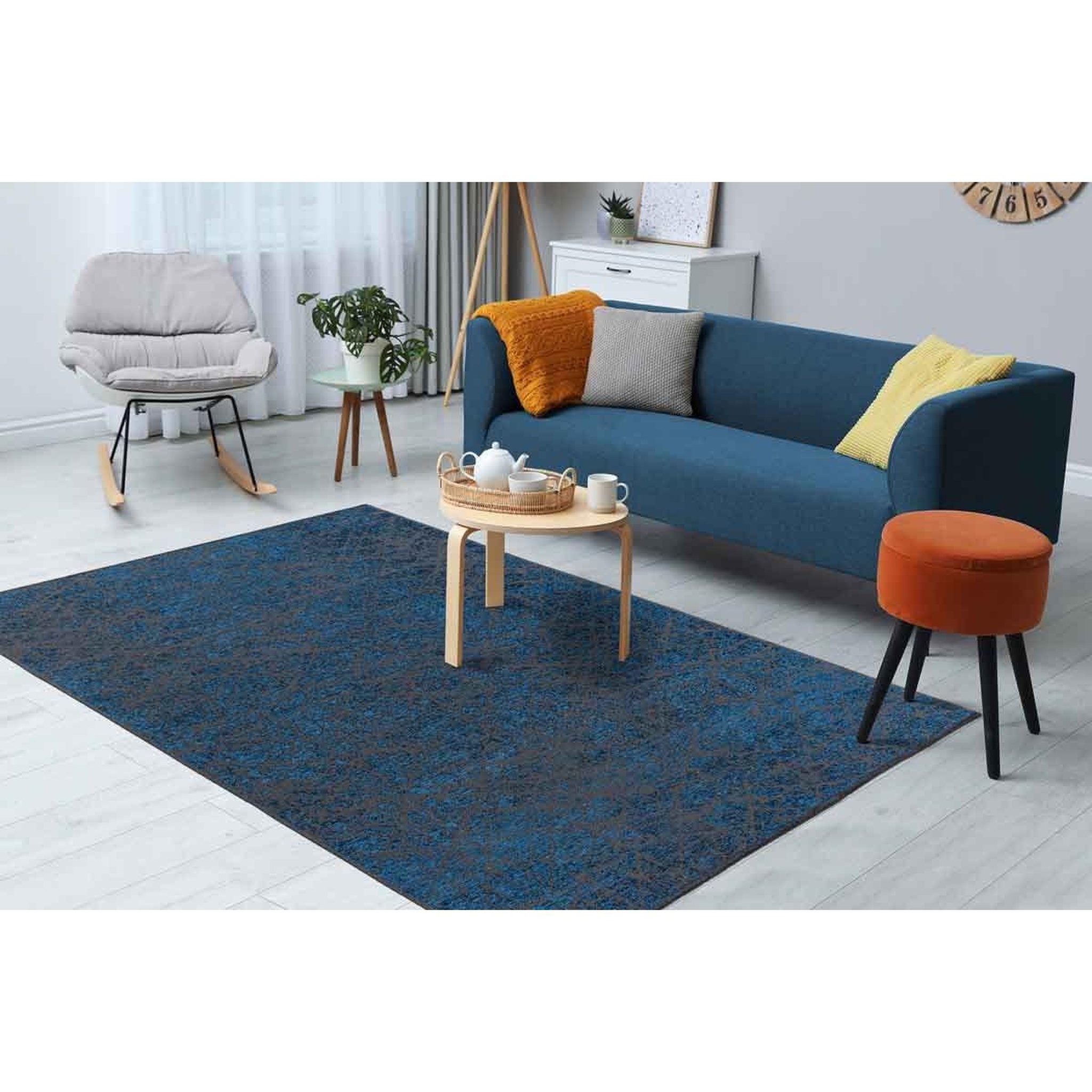 Voir la diapositive 5 : Paris Prix Tapis Tissé à Poils Courts Vintage  Kalevi  Bleu
