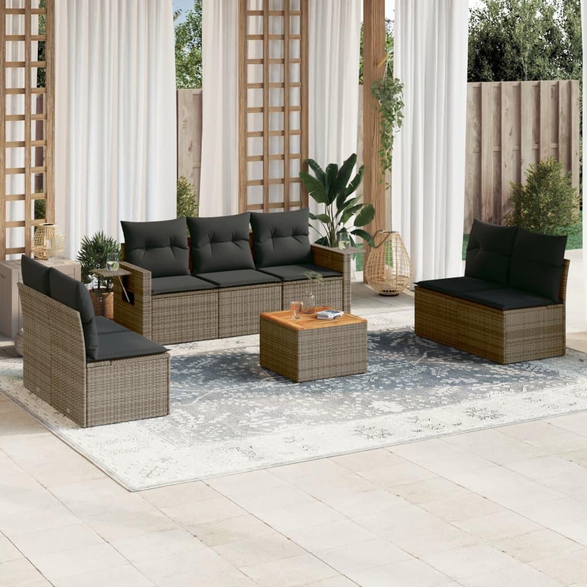 VIDAXL Salon de jardin 8 pcs avec coussins gris resine tressee