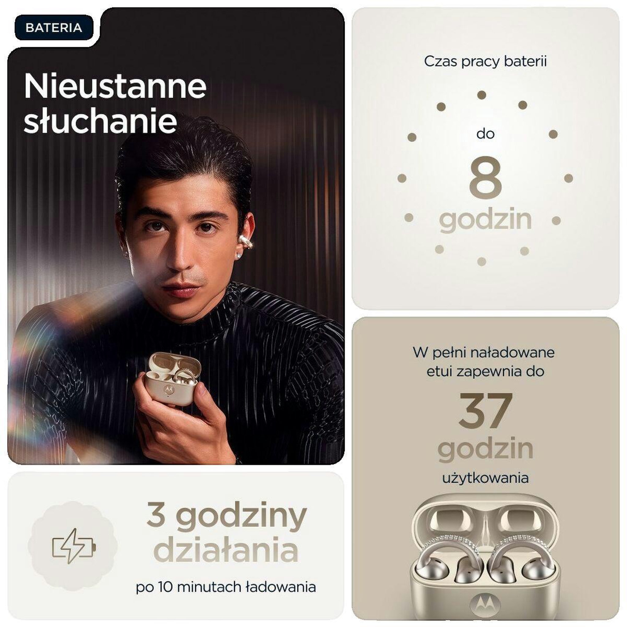 Voir la diapositive 3 : MOTOROLA Écouteurs Motorola Moto Buds Loop sans-fil Beige