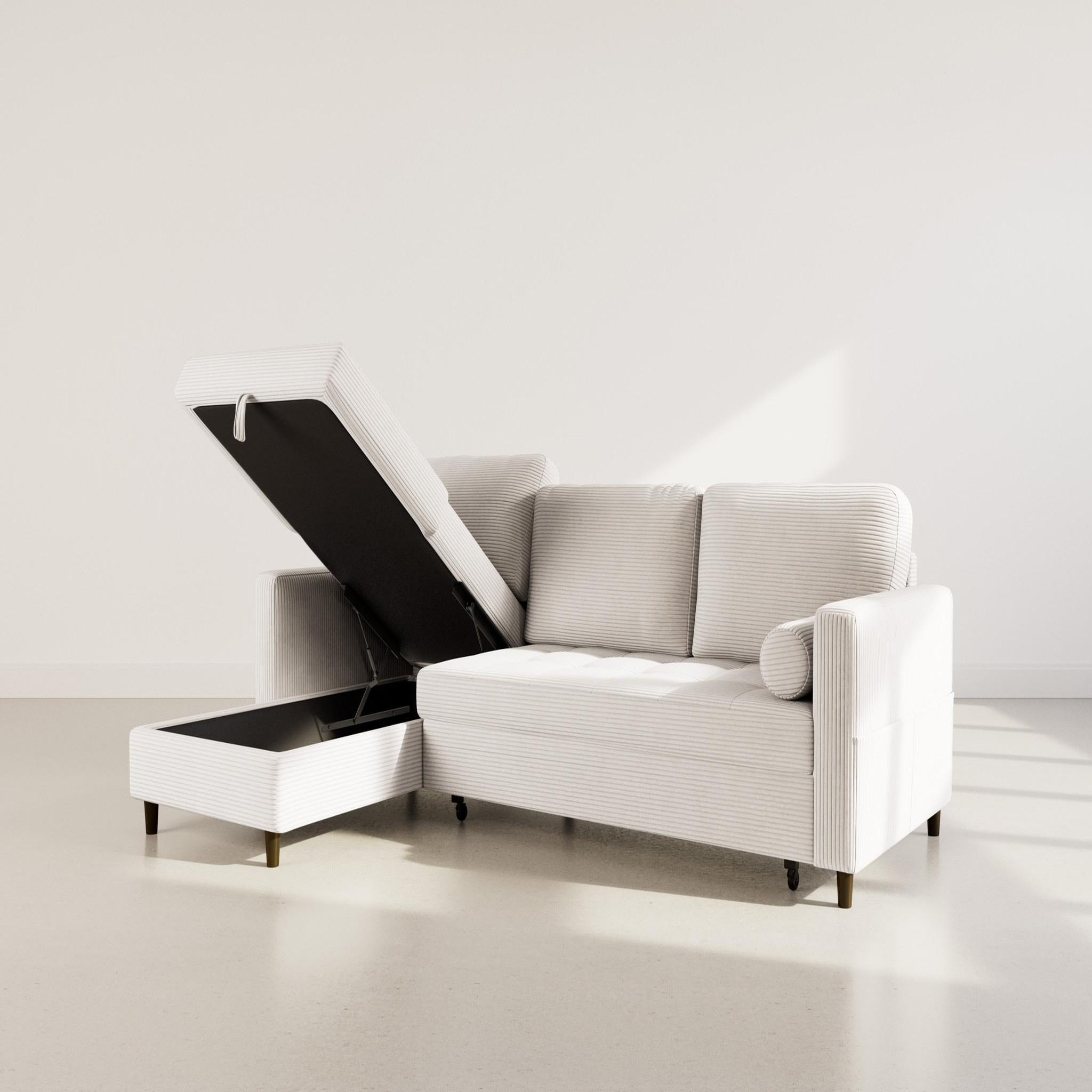Voir la diapositive 4 : BEST MOBILIER Marceau - canapé d'angle réversible 4 places convertible avec coffre en velours côtelé