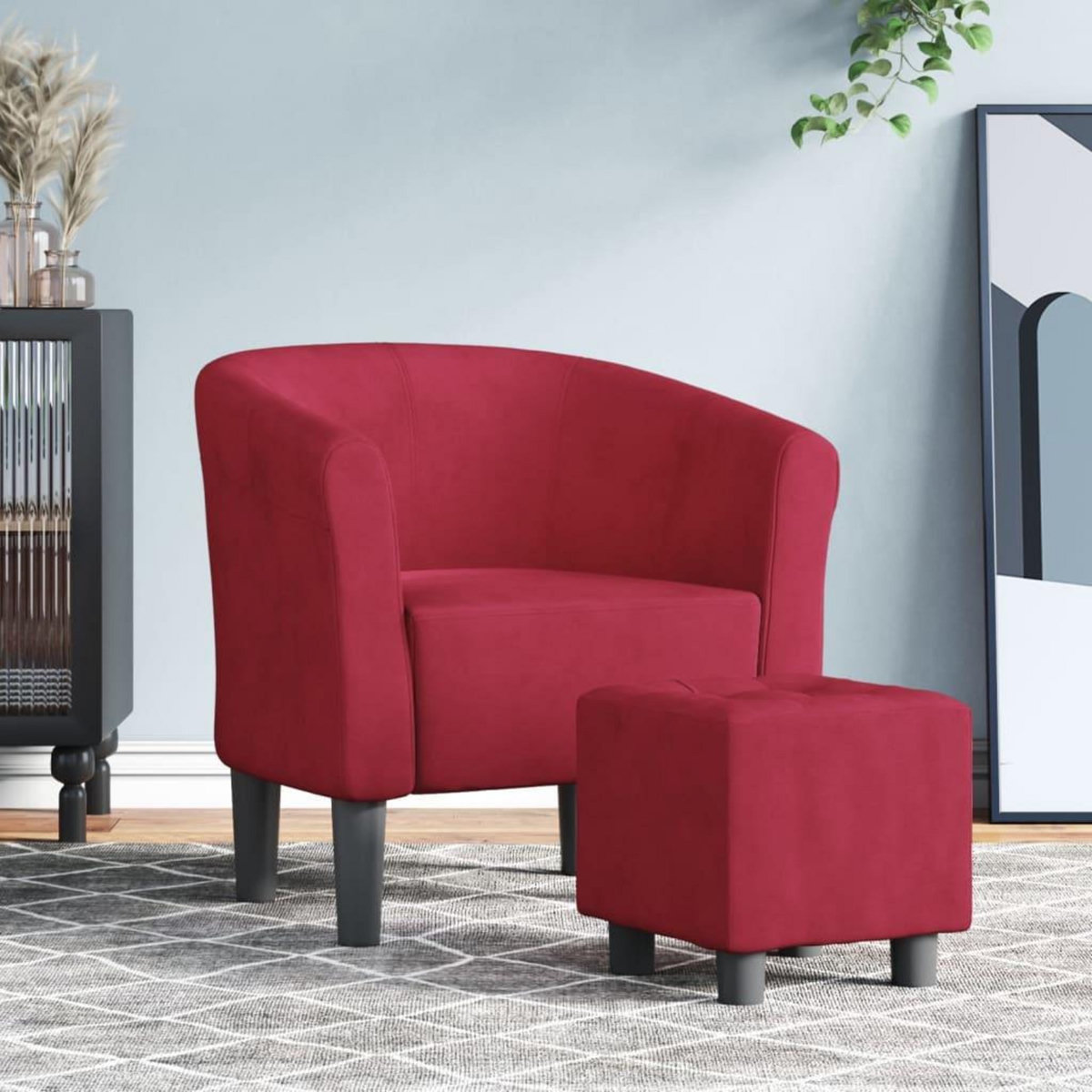 VIDAXL Chaise cabriolet avec repose-pied rouge bordeaux velours