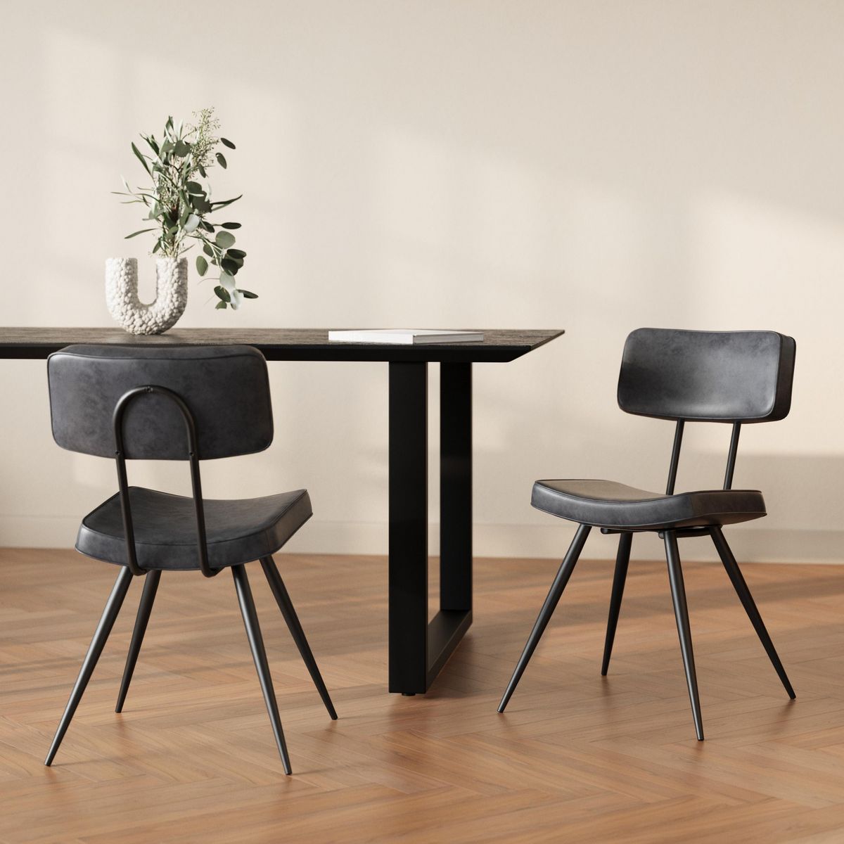 Rendez vous déco Lot de 2 chaises en cuir synthétique gris / noir - Texas