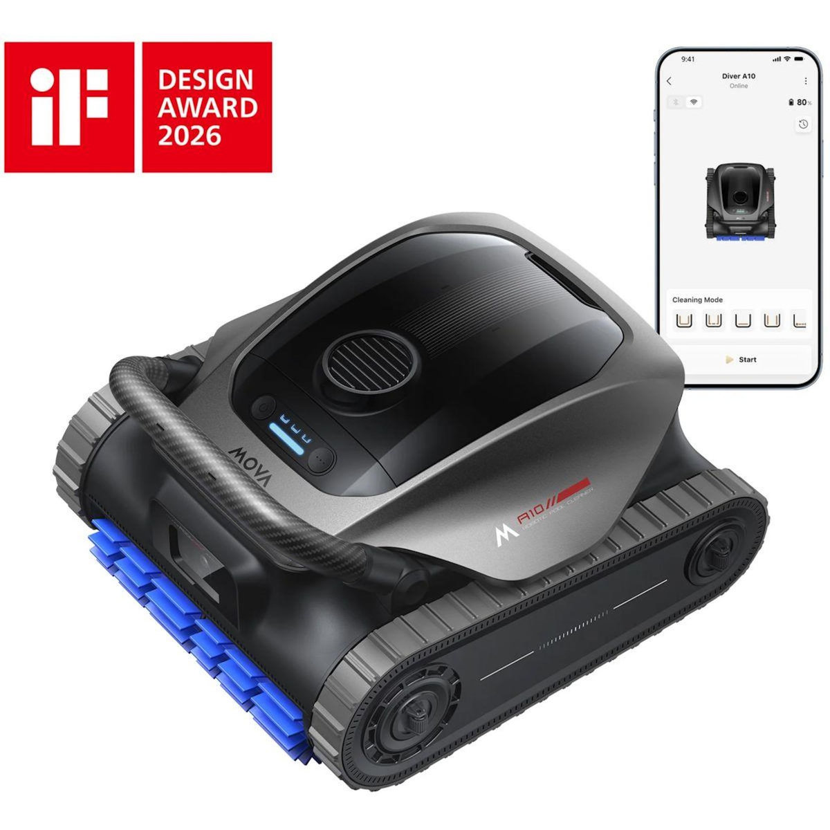 MOVA Robot piscine Diver A10 sans fil - fond, parois, ligne d'eau - Navigation avec assistance IA