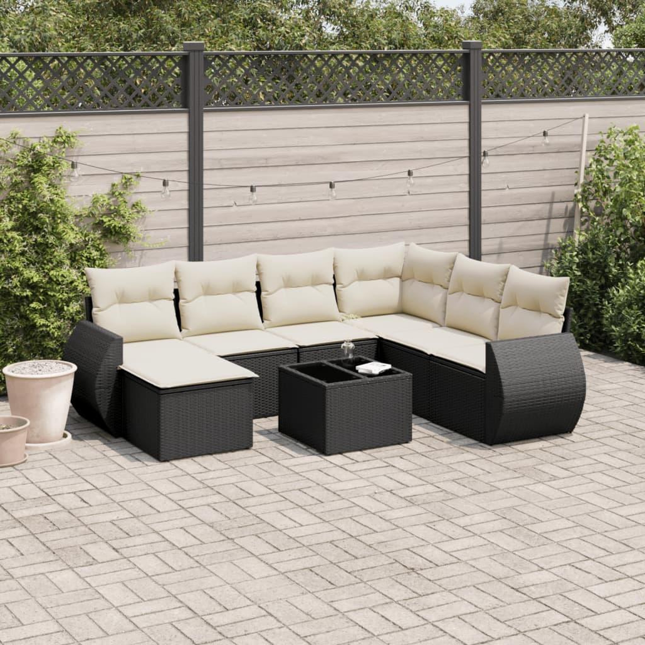 VIDAXL Salon de jardin 8 pcs avec coussins noir resine tressee