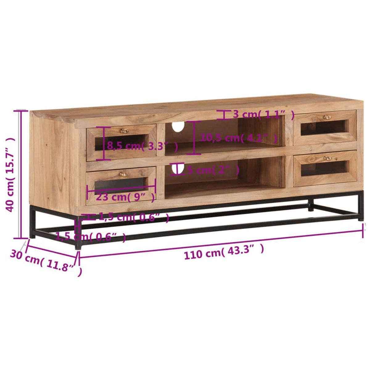 VIDAXL Meuble TV 110x30x40 cm Bois d'acacia massif