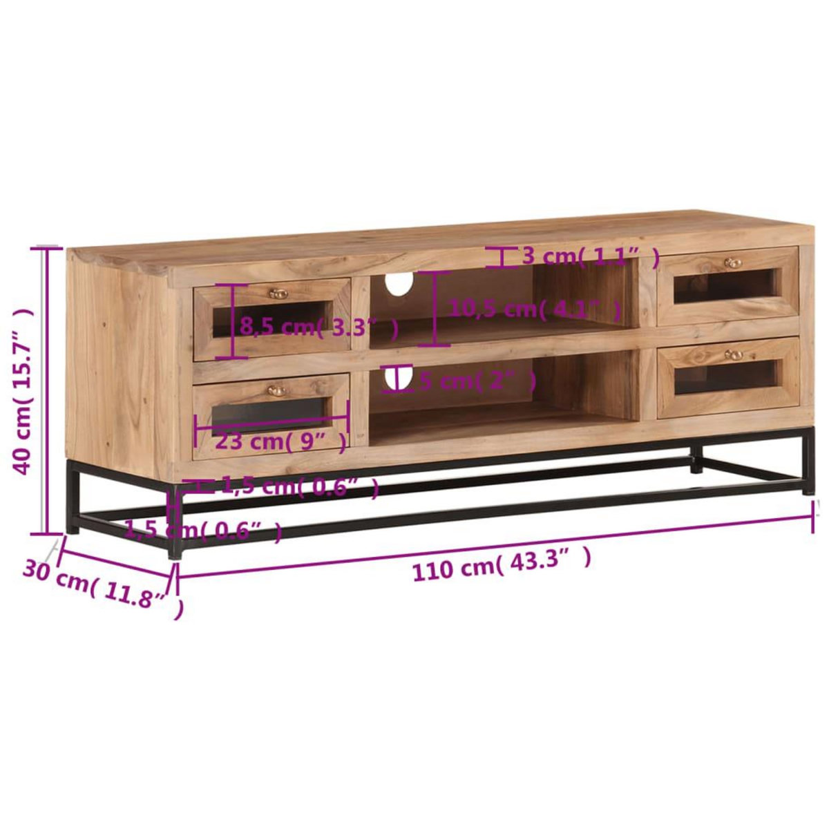VIDAXL Meuble TV 110x30x40 cm Bois d'acacia massif