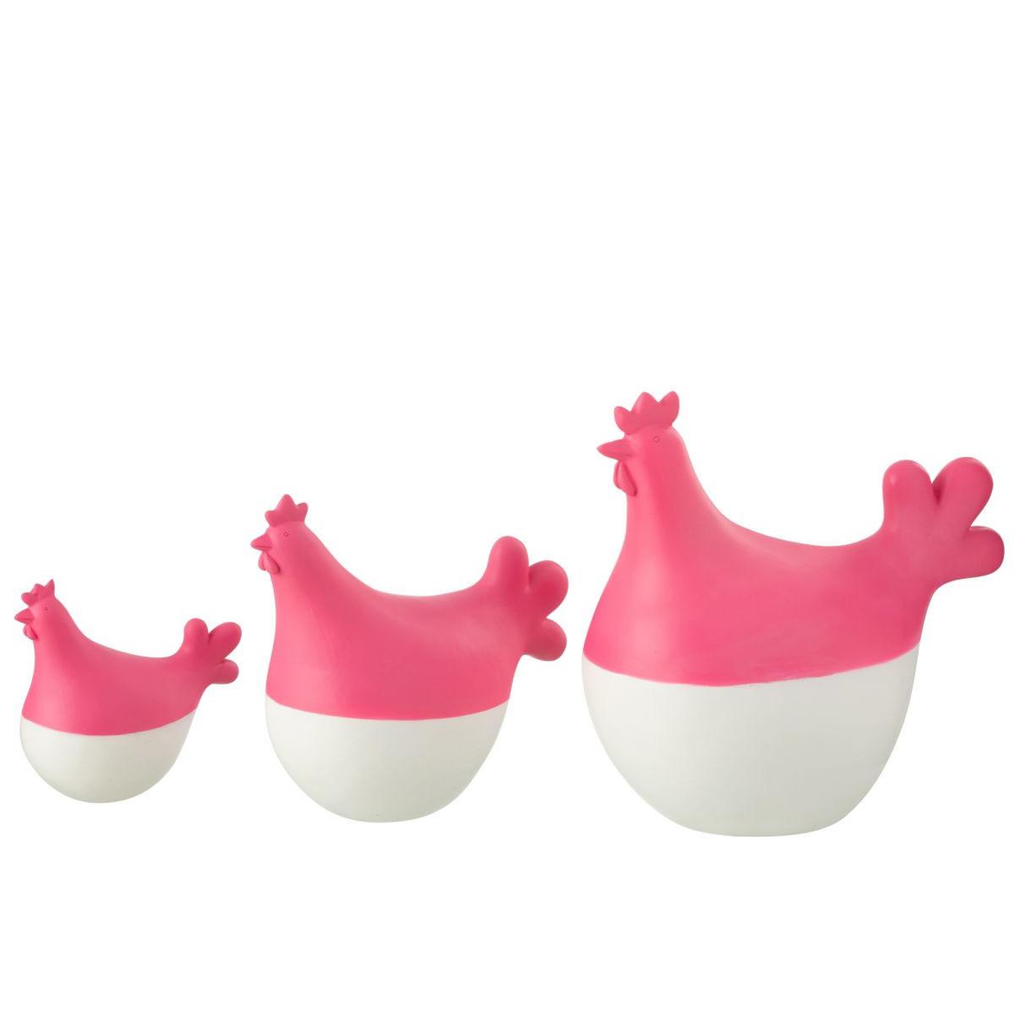 Voir la diapositive 2 : J-LINE Lot de 3 statuettes coq extérieur  alfredo  20cm rose & blanc