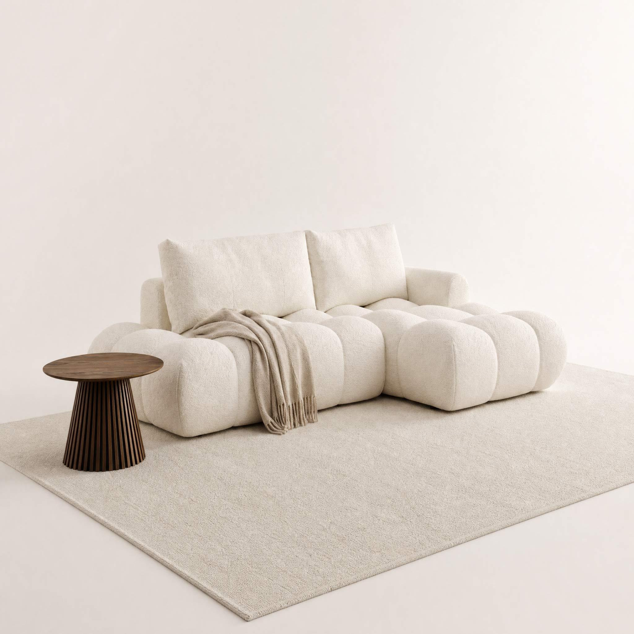 Voir la diapositive 2 : BEST MOBILIER Yulin - canapé d'angle ouvert droit 4 places convertible avec coffre en tissu bouclette