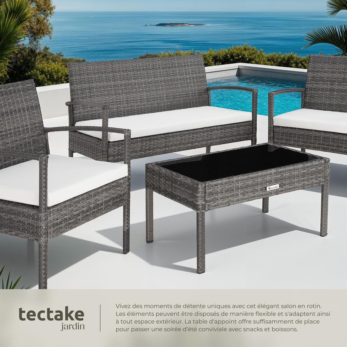 tectake Salon de jardin pour 4 personnes gris