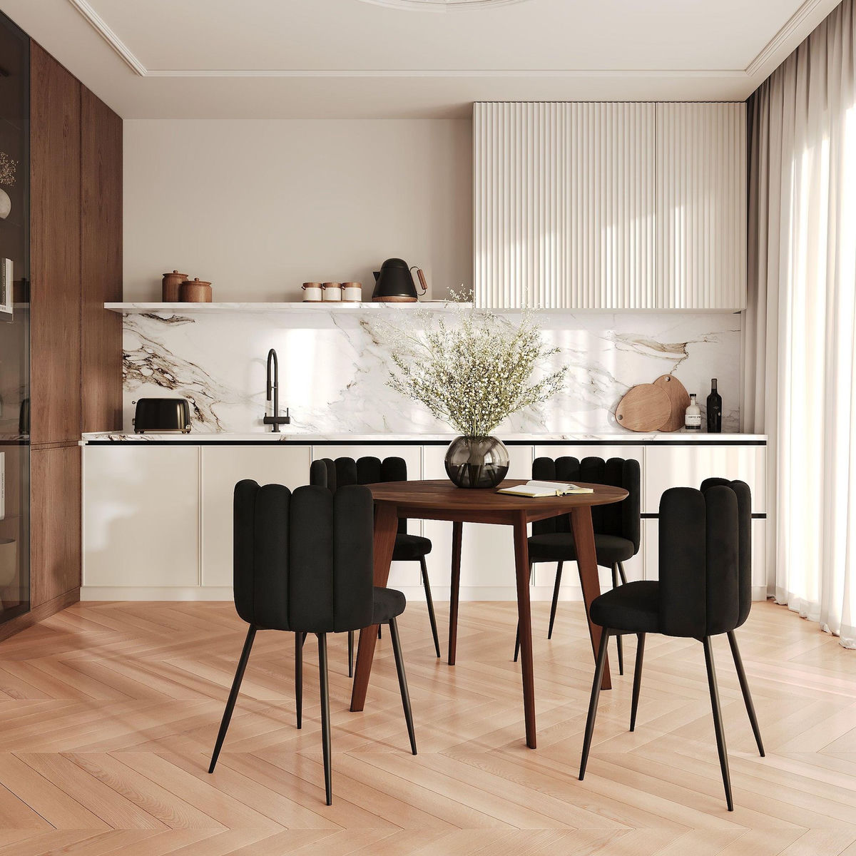 MAISON PAVANE Lot de 2 chaises en velours noir et pieds en métal noir-Rosy