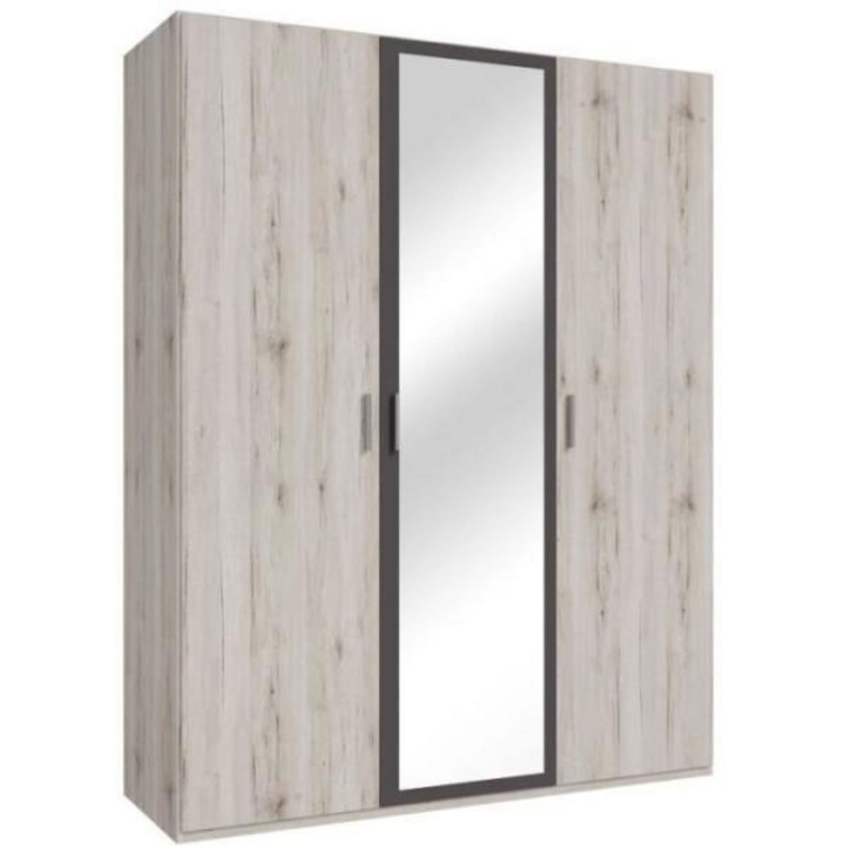 MARKET24 Armoire de chambre - ADRIA - Chene cendré / Gris foncé - 3 portes battantes - 1 miroir - L165,6 x P54,2 x H210,5 cm