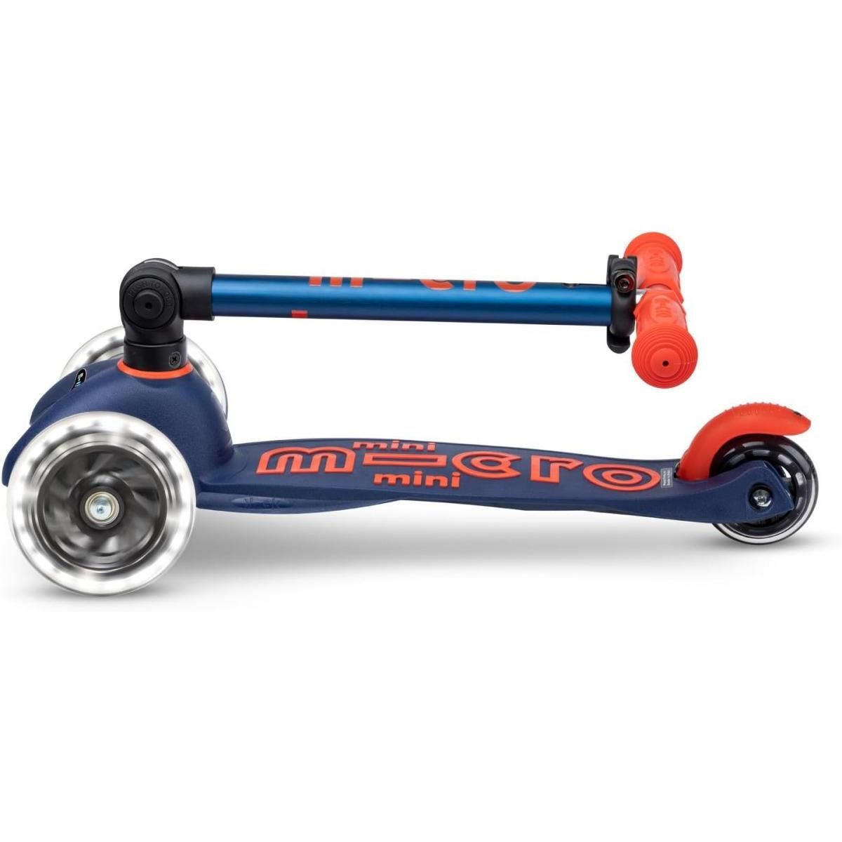 Micro Trottinette 3 Roues Mini  Deluxe Bleu Marine Pliable LED