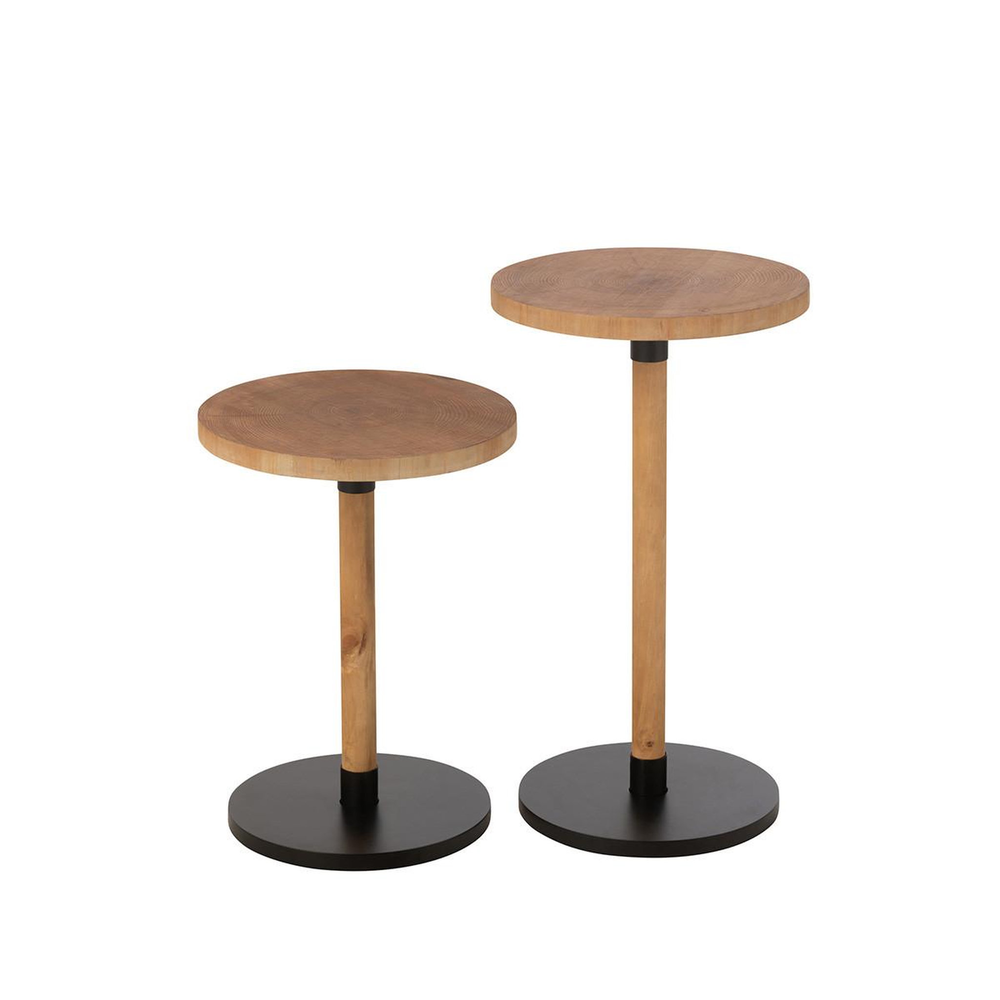 Voir la diapositive 2 : J-LINE Lot de 2 tables d'appoint en bois  ron  61cm naturel