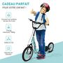 Voir la diapositive 4 : HOMCOM Trottinette patinette freestyle grandes roues pneumatiques Ø 40 et 30 cm hauteur guidon réglable frein AV/AR béquille acier bleu ciel noir