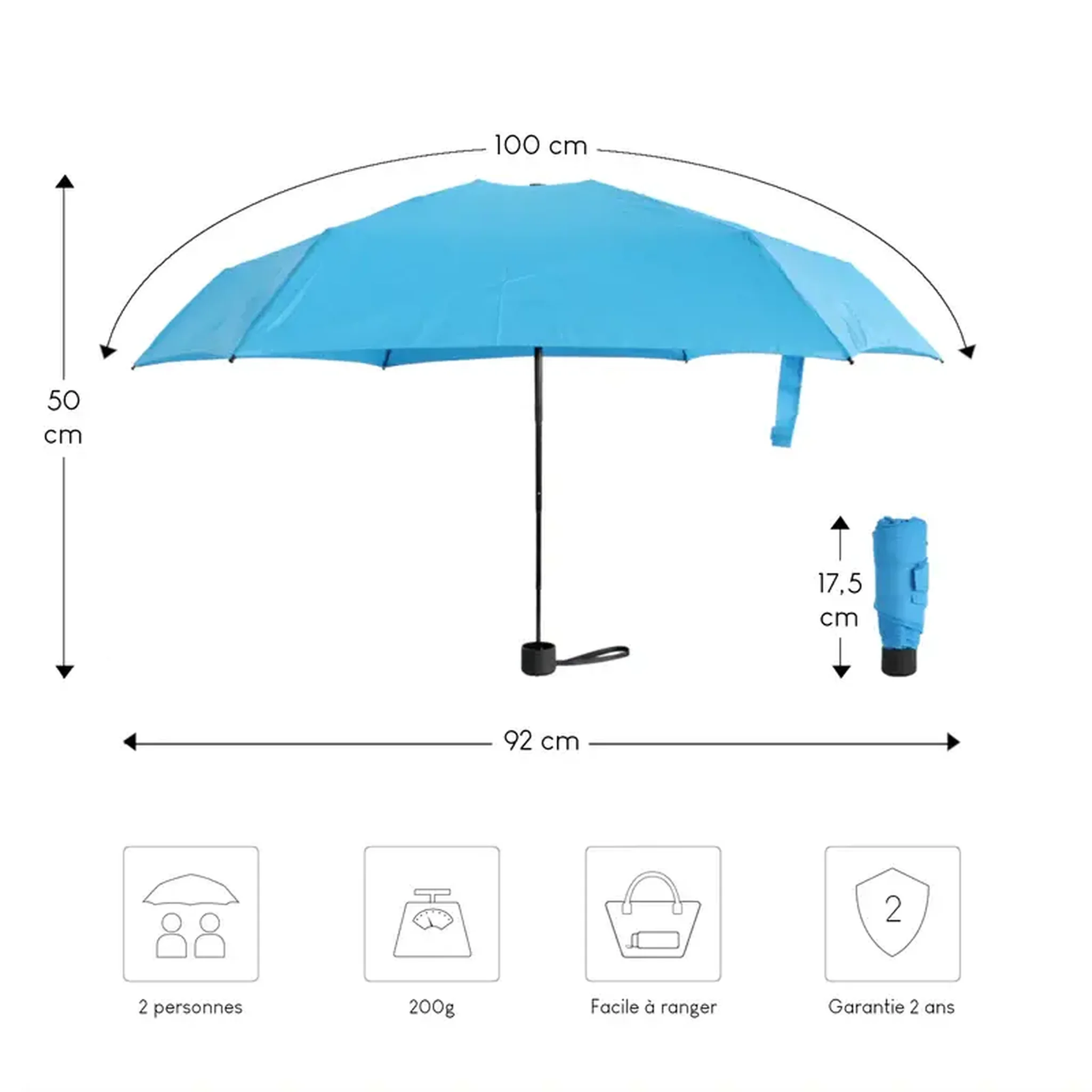 Voir la diapositive 3 : Alistair Parapluie ultra compact et resistant - Anti vent et retournement - ALISTAIR - Marque francaise garantie 1 an