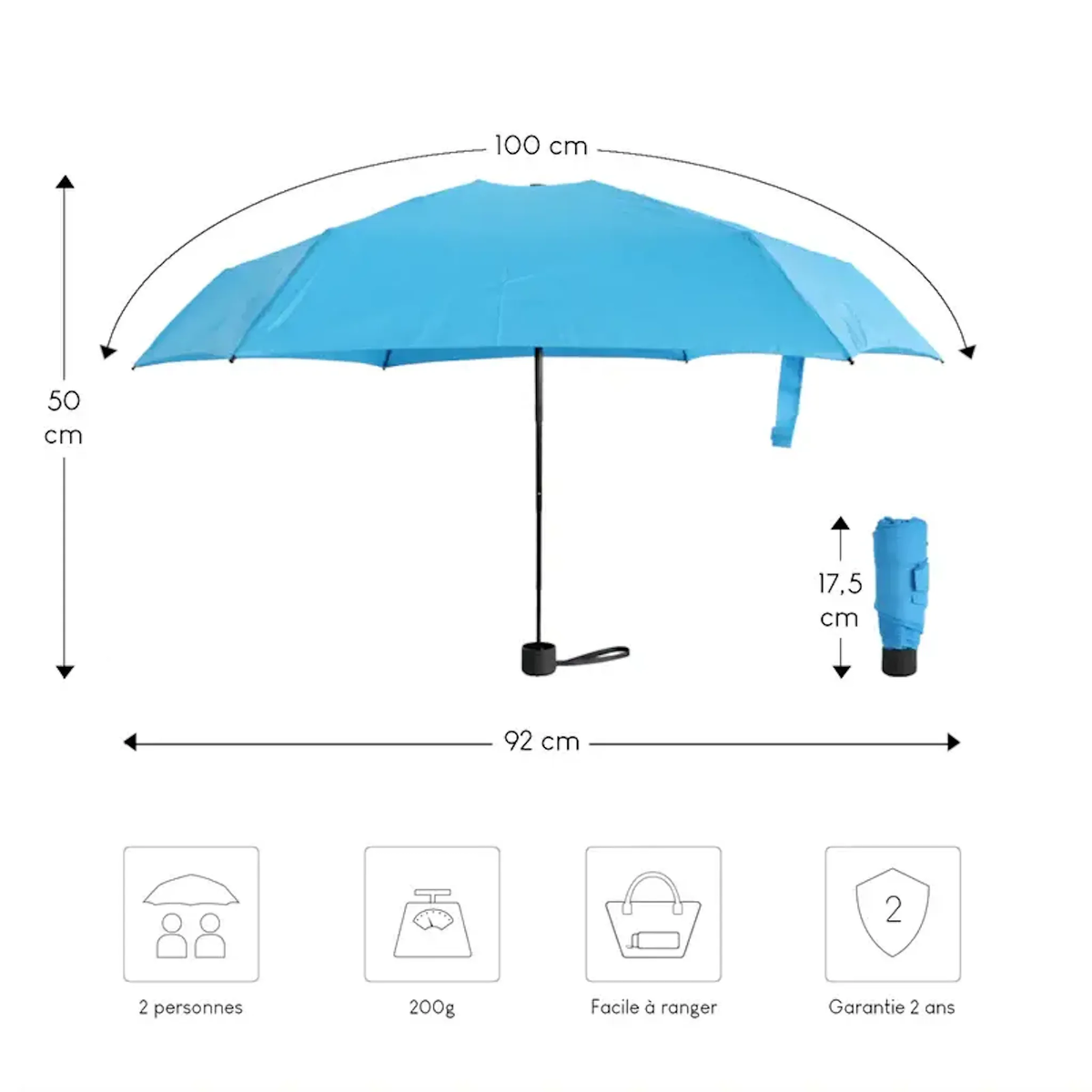 Alistair Parapluie ultra compact et resistant - Anti vent et retournement - ALISTAIR - Marque francaise garantie 1 an