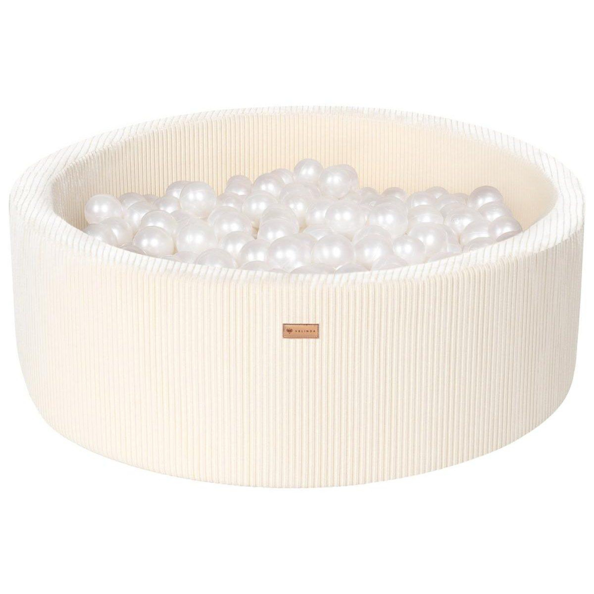 VELINDA Piscine à balles en velours côtelé avec 300 balles, diamètre env. 90 cm — crème